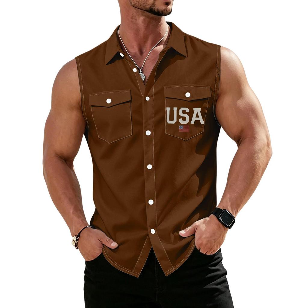 Men's Workwear Lapel Button-Down Vest Shirt - Lightweight Sleeveless Top