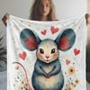 1pc Vintage-Style Flannel Blanket with Adorable Mouse & Daisy Print - Soft  Polyester, Warm & Cozy for Sofa, Bed, Car