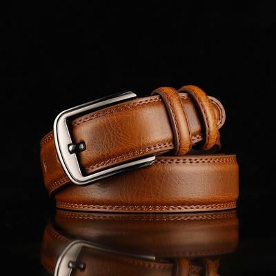 Belt Men'S Real Cowhide Pin Buckle Belt Brown Men'S Middle-Aged Youth Leisure Trend