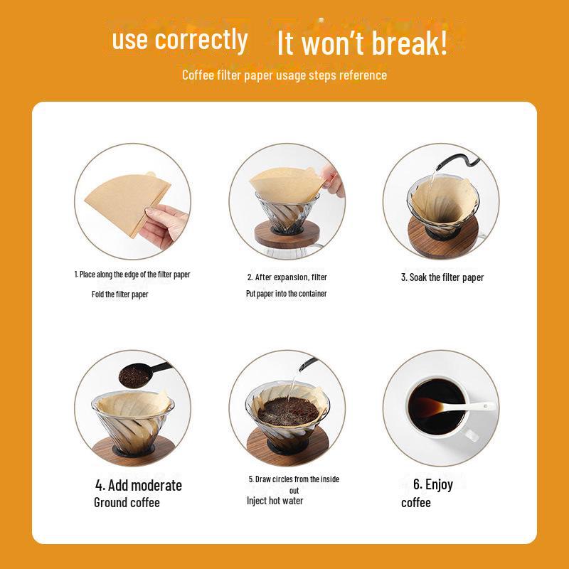 V02 Cone-Shaped Coffee Filters for 2-4 People, Disposable V-Shaped Wood Pulp Filter Paper