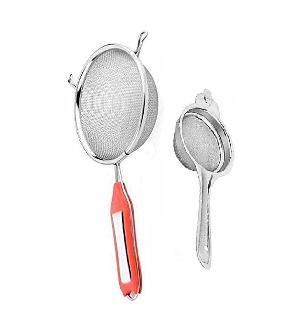 Silver Stainless Steel Soup & Juice Strainer Steel Tea Strainer 2Pcs