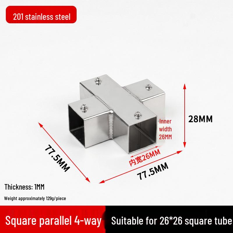 Stainless Steel Four-Way Square Tube Connector (20/25/30mm)