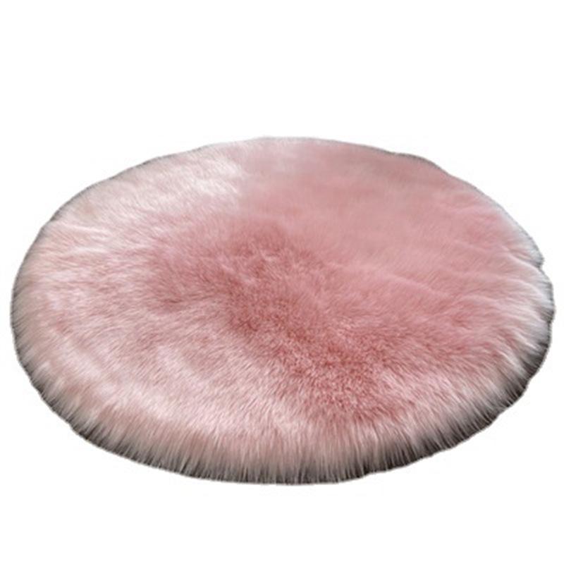 White Fluffy Round Faux Wool Rug for Living Room or Bedroom