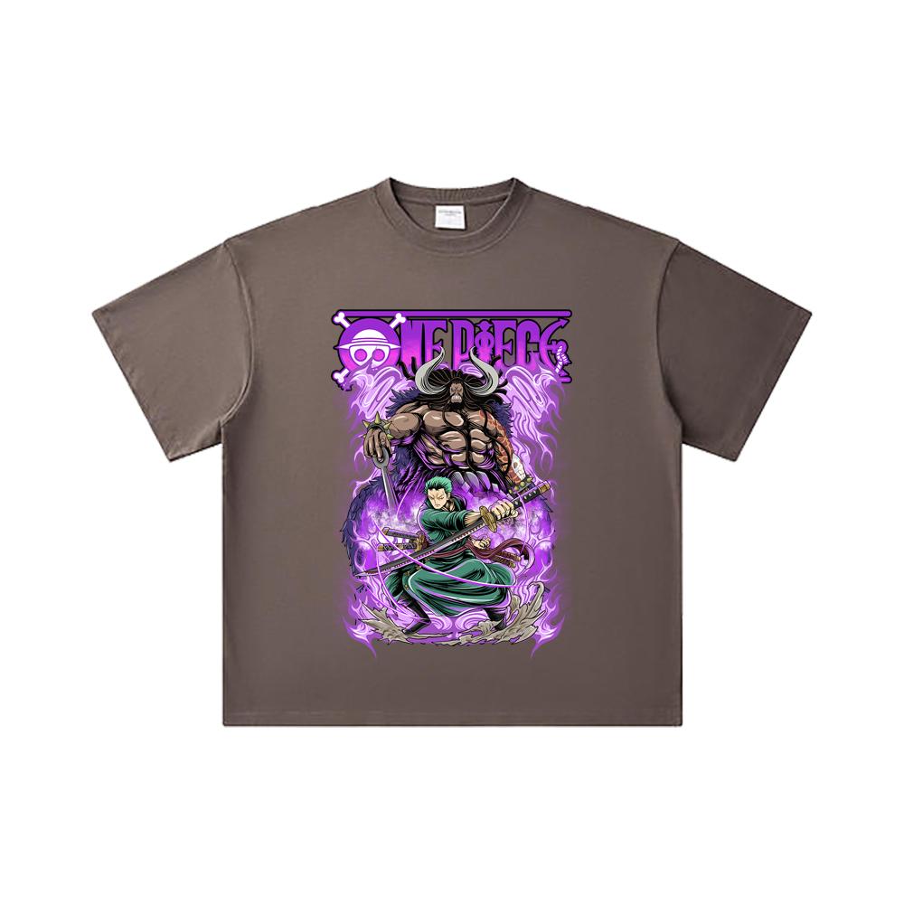 260 GSM Double Yarn 32 Count 100% Cotton One Piece V32 Zoro Kaido Print Unisex Heavy Cotton T Shirt
