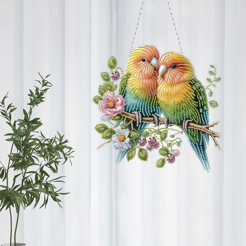 Acryl Spezialform Blumen Vogelhaus Strass Diamant Kunst Anhänger Diamantmalerei Hängeanhänger für Garten Fenster Dekoration