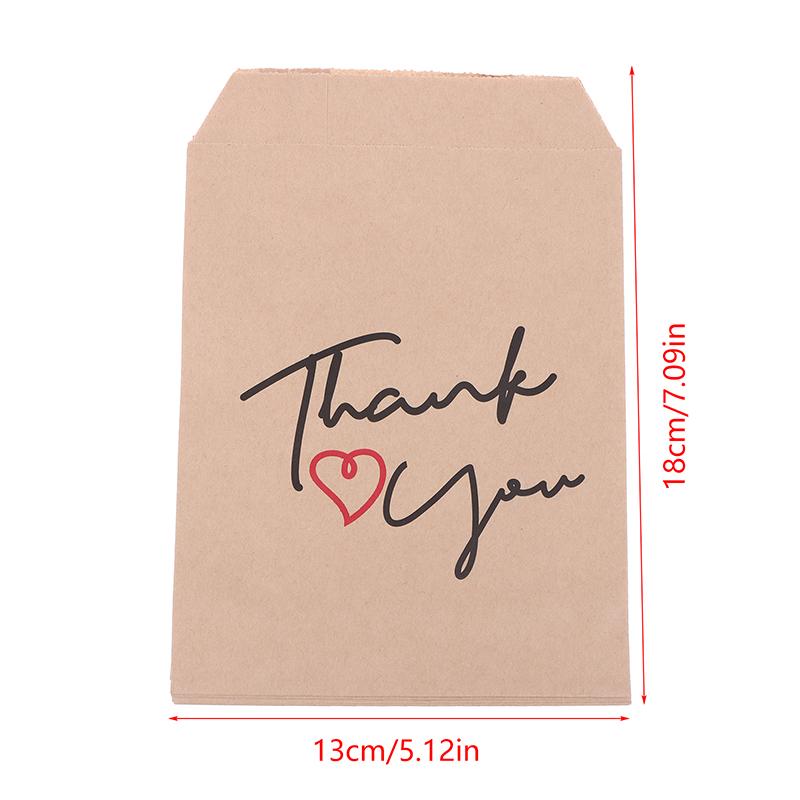 25 Pcs 13X18Cm "Thank You" Paper Gift Bags Kraft Favor Bags Flat Cookie Candy Snack Dessert Packaging Bag For Weddings Party