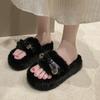 Internet celebrity black European wool slippers women wear 2025 autumn and winter new high-end thick-soled cotton slippers