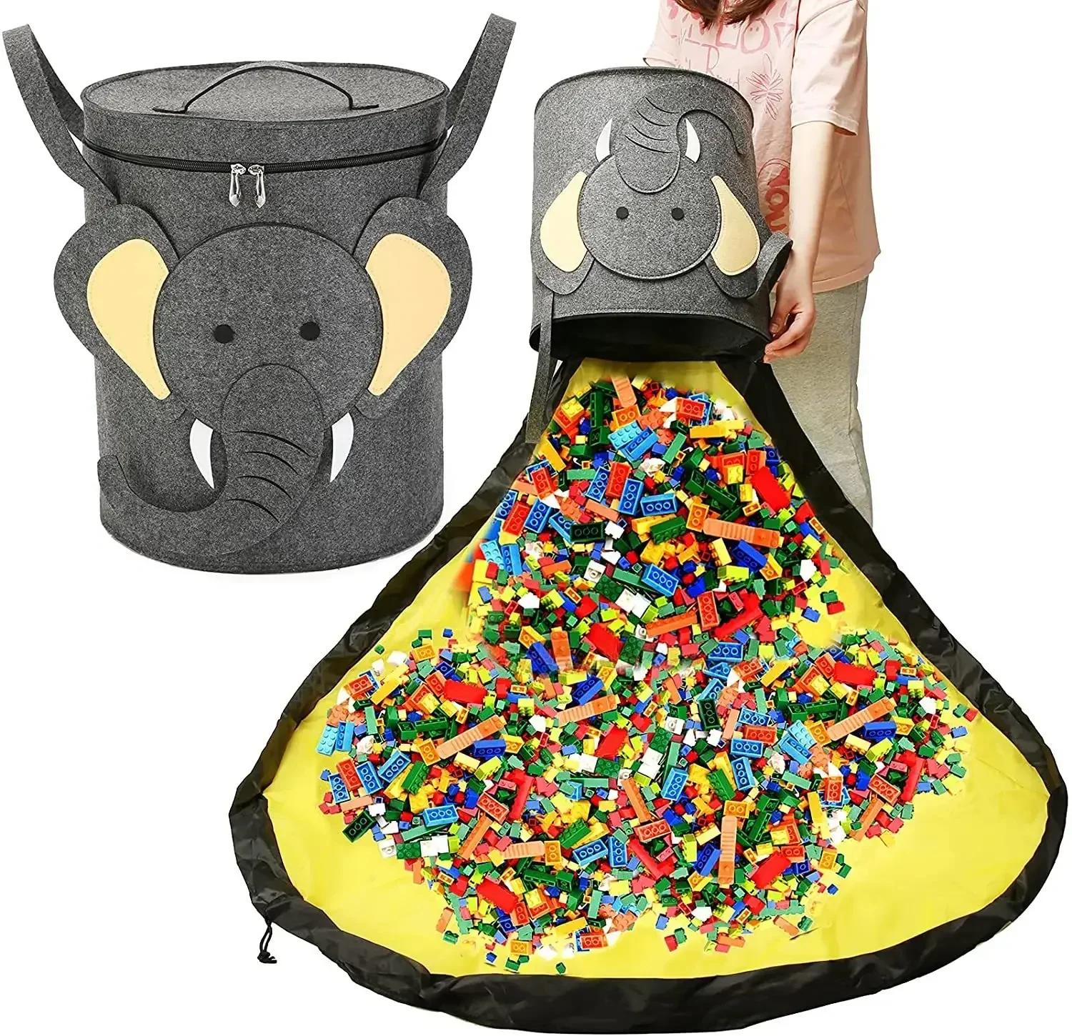 

Detachable Felt Foldable Toy Storage Bag, Cute Animal Organizer, Ziplock Bags, Dustproof, Large Building Block, Kids Play Mat