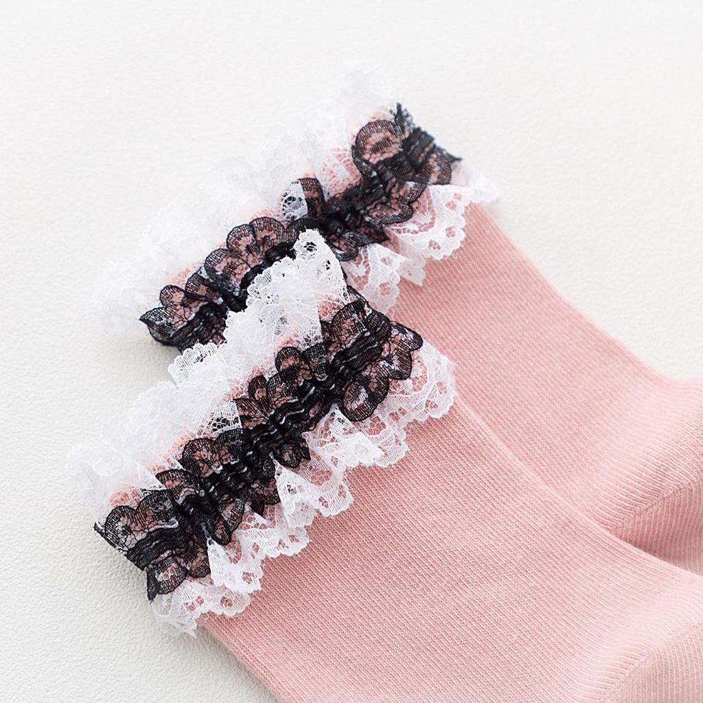 Stylish Lace Middle Tube Socks Girls Black White JK Cotton Breathable Casual Female