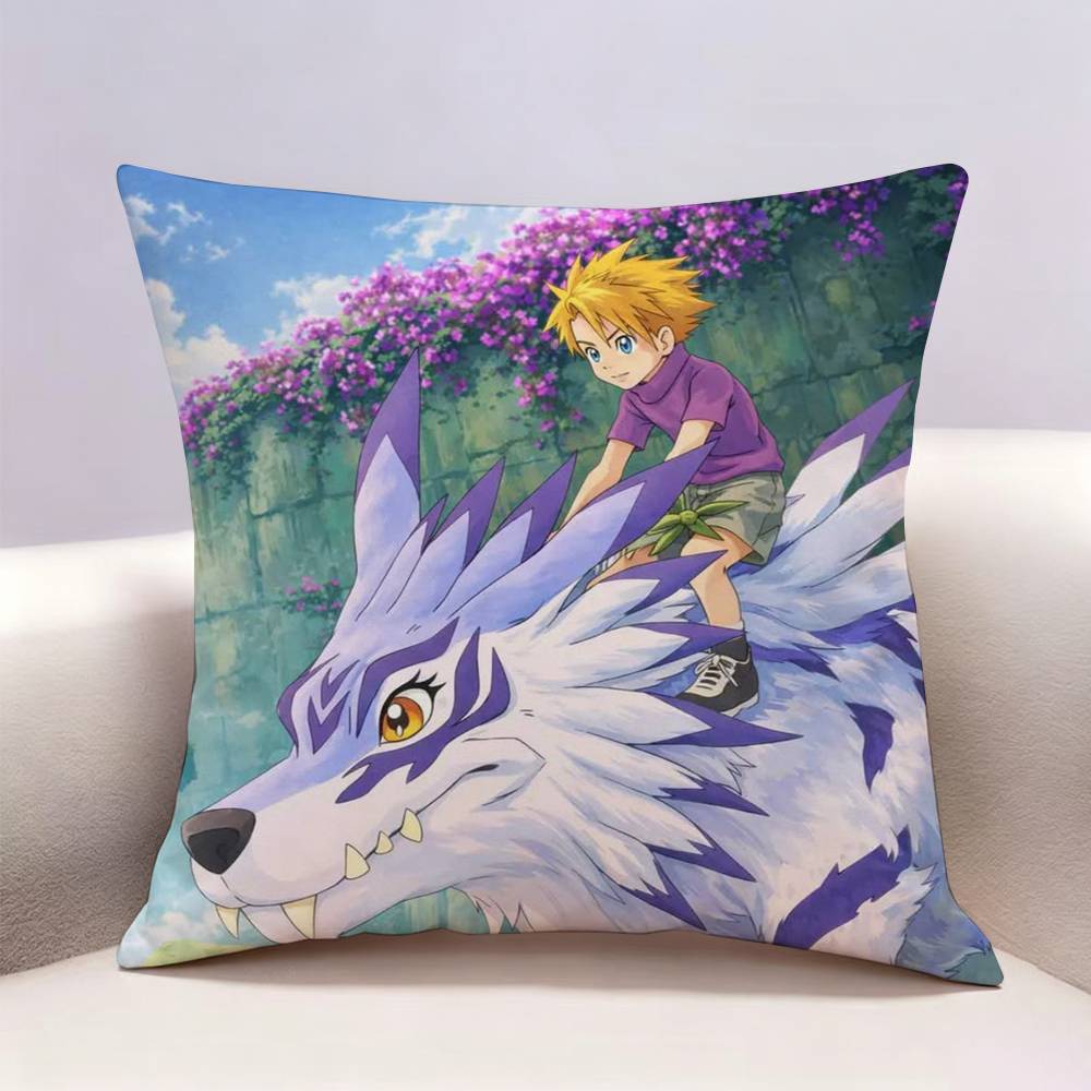 Cute Digimon Adventure Doublesided Print Pillow Case Pattern Printed Pillowcase For Living Room Sofa Cushion Cover