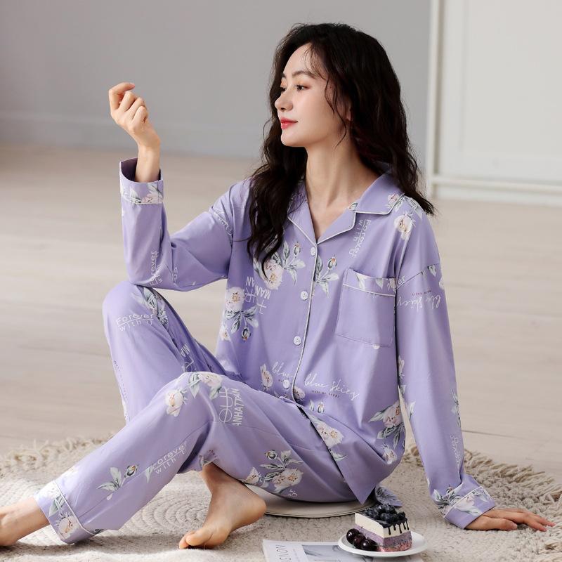 Pajamas Women'S Pure Cotton Long-Sleeved Women'S Mid-Autumn And Winter Thin Loungewear