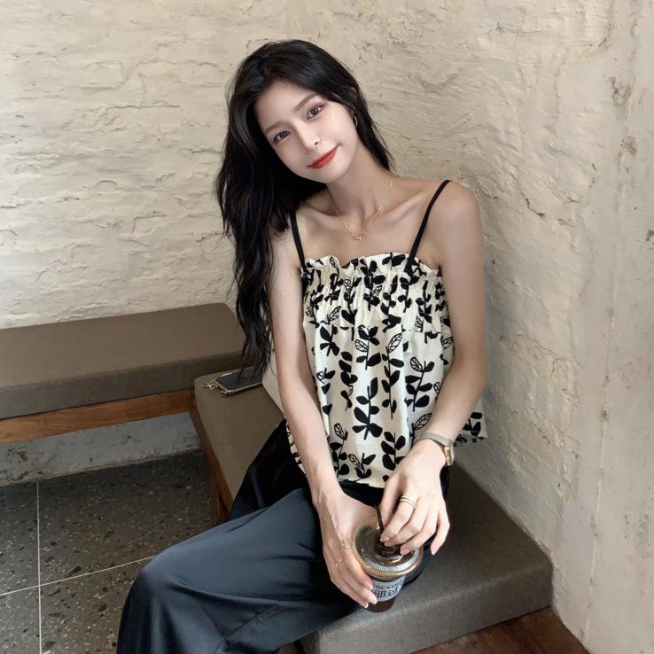 Summer seaside sexy pure desire tube top floral sling vest female niche hot girl thin outer wear sling top female