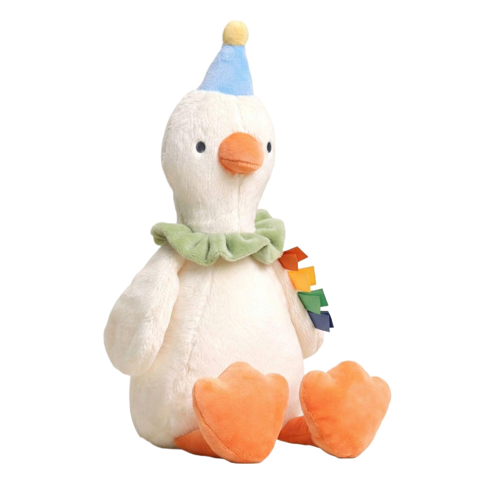 Plush Soft Stuffed Animal Toy Duck with Party Hat and Decorative Collar Comfortable Sitting Design for Kids and Collectors One Size