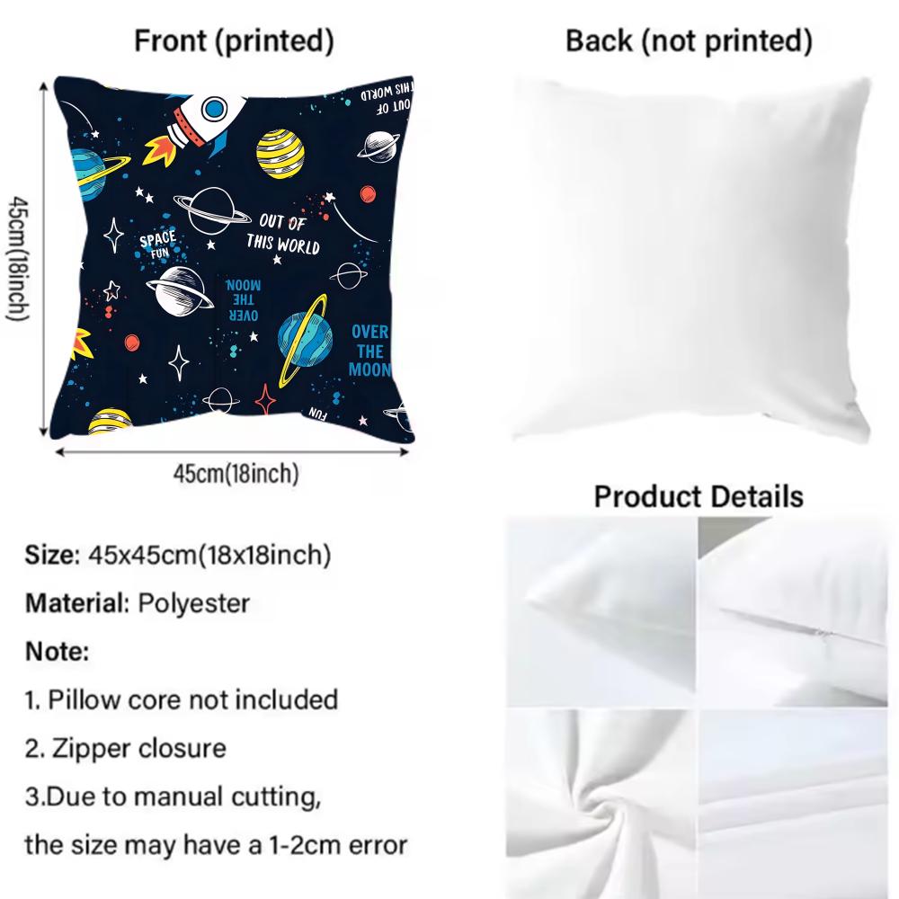 Outer Space Spaceship Astronaut Cushion Cover Reversible Plush Pillow Cover For Car Sofa Bedroom Decorative Gift Pillowcase