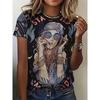 Black Boho Women's Tee - Hippie Girl & Star Graphic, Retro Bohemian Print Design for Casual Daily Wear