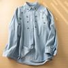 Harajuku Fashion Cotton Denim Spring Blouses Long Sleeve Women's Embroidered Shirts Pretty Blouses Woman Jean Shirts