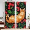 2pcs Cat & Floral Blackout Curtain Panels - Ginger Tabby Cat with Poppies & Foliage Print, Grommet Top Drapes for  Room