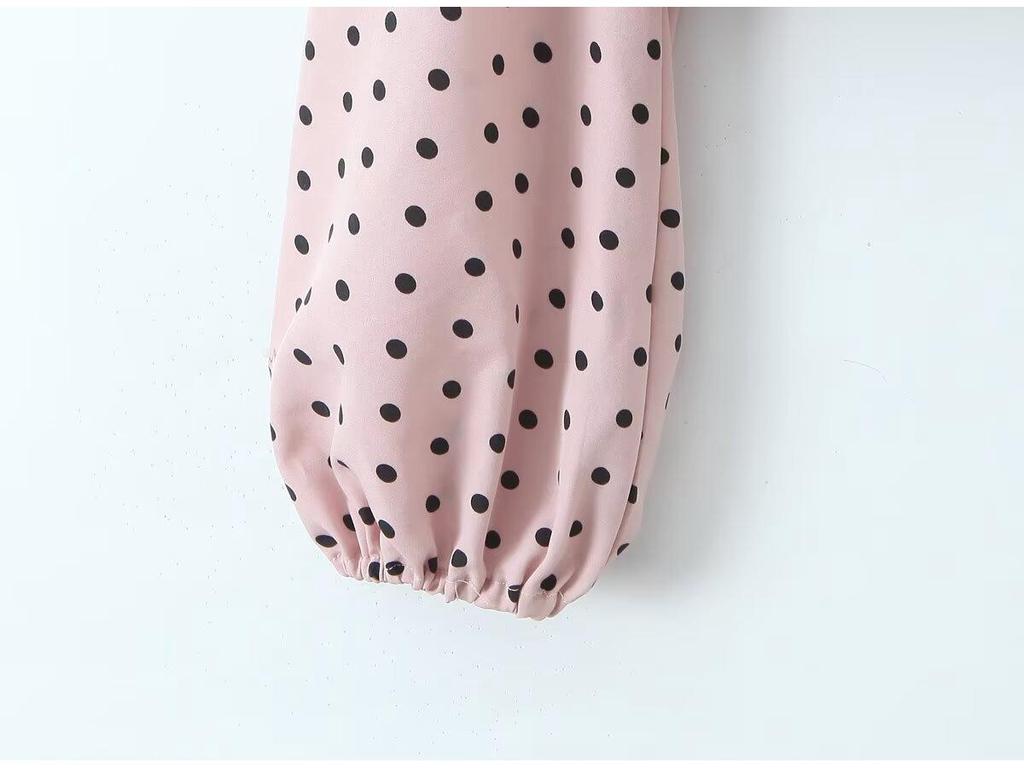2025 Fashionable Women's French Chic Polka Dot Square Neck Top with Puff Sleeves
