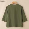 ZANZEA Lässige Damenbluse mit Rundhalsausschnitt und 3/4-Ärmeln, lockere Baumwollbluse