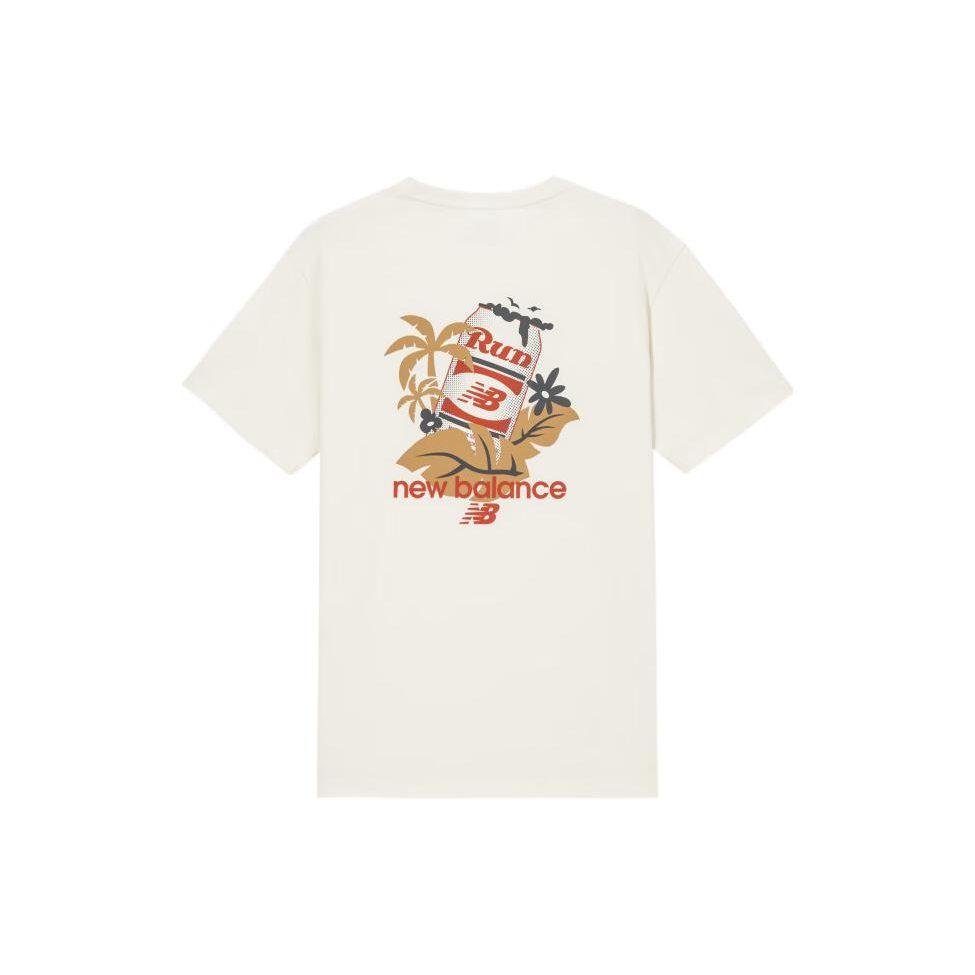 

Спортивная футболка с коротким рукавом New Balance с логотипом алфавита, мужские топы, бежевый AMT32365-CIC