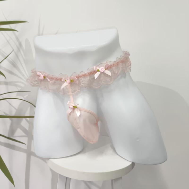 Sissy Lingerie Panties Men'S Pearl Massage T Back Thong Transparent Lace Frilly Mini Pouch G-String Femboy Crossdressers Outfits