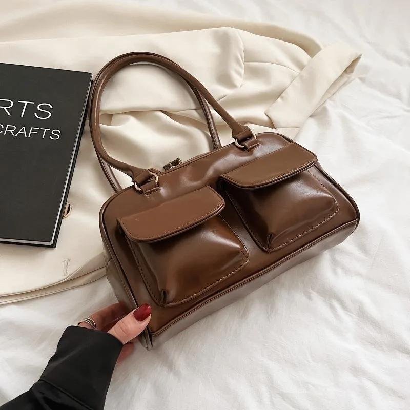 Shoulder Chubby Bags For Women Stand Oil Style Bowling Boston Pockets Desinger Shopping Bag Handbag  Purses And Handbags