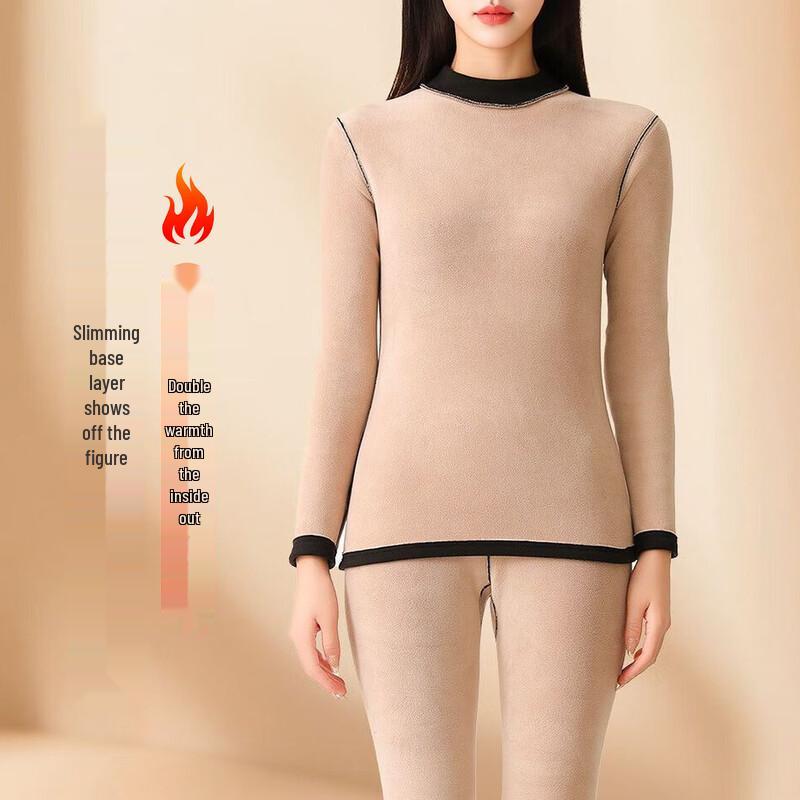 GUJIN Women's Mid-Neck Lamb Fleece Thermal Underwear Set