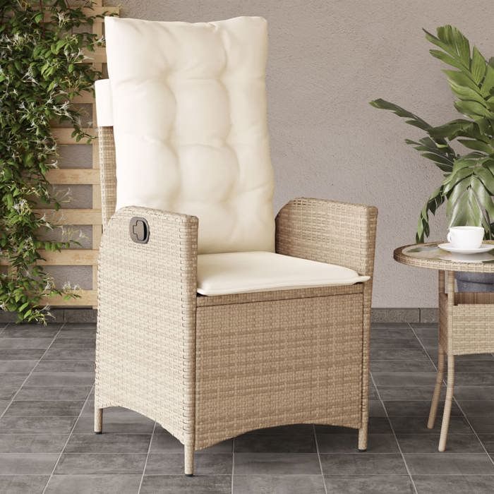 VidaXL Chaises inclinables de jardin lot de 2 et coussins beige rotin 365268