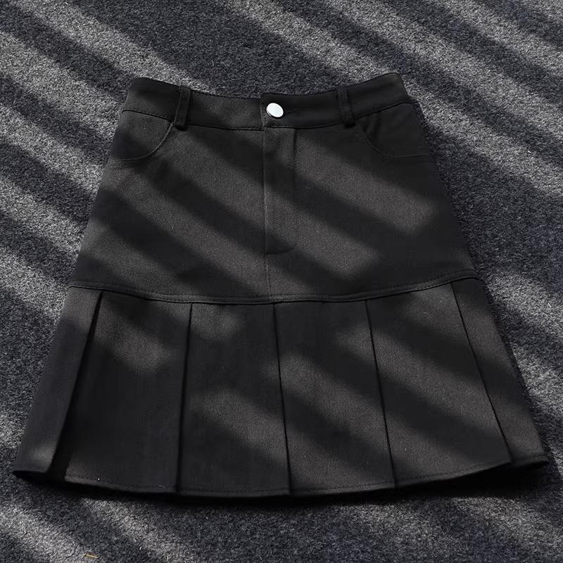 

Женская осенняя плиссированная миди-юбка с высокой талией - Приталенная А-силуэта с дизайном, скрывающим бедра L