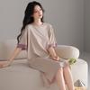 1011 New Solid Color Pajamas with Chest Pads Women's Xia Modal Ice Silk Short Sleeves Outside Pajamas Medium and Long Dresses