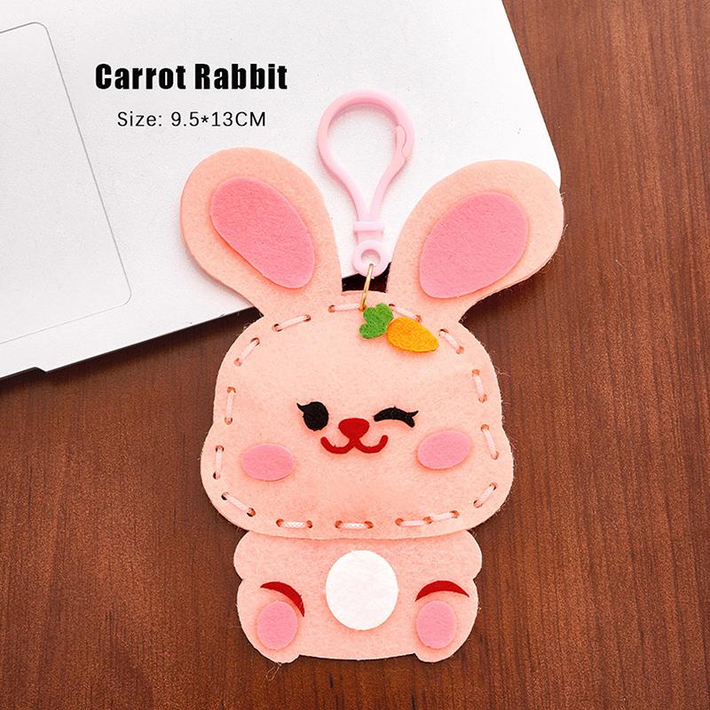 

[LA]1Set Kids Birthday Party Gift Cartoon Animal Rabbit Dinosaur DIY Non Woven Keychain Sewing Kit Ornament For School Rewards