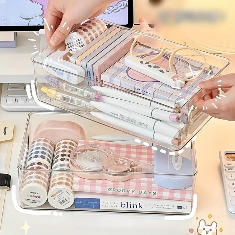 1pc Portable Desktop Storage Box, Transparent Storage Basket For Cosmetic, Stationary, Toiletry, Medicine And Sundries
