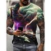Men's Round Neck Short Sleeve T Shirt 3D Colorful Cloud Vortex Mountain Sky Landscape Print Casual Street Tops