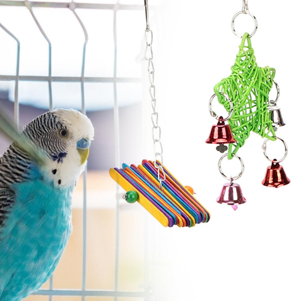 

5PCS Bird Hanging Swing Bathtub Feeding Bowl Colorful Blocks Parrot Biting Chewing Toy Cage Accessory