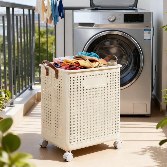 Wäschekorb mit Rädern, großes Fassungsvermögen, Griff-Design, wasserdichter Wäschekorb für schmutzige Kleidung, Wäschekorb mit atmungsaktiven Netzlöchern