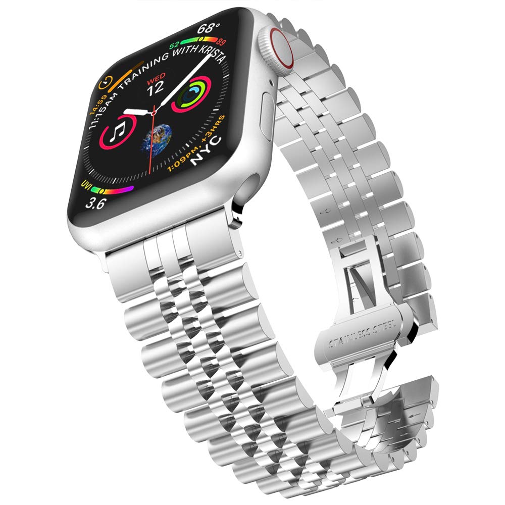 5-Beads Stainless Steel Watch Band for Apple Watch Series 10 42mm/9 8 7 41mm/6 5 4 SE SE (2022) SE (2023) 40mm/3 2 1 38mm