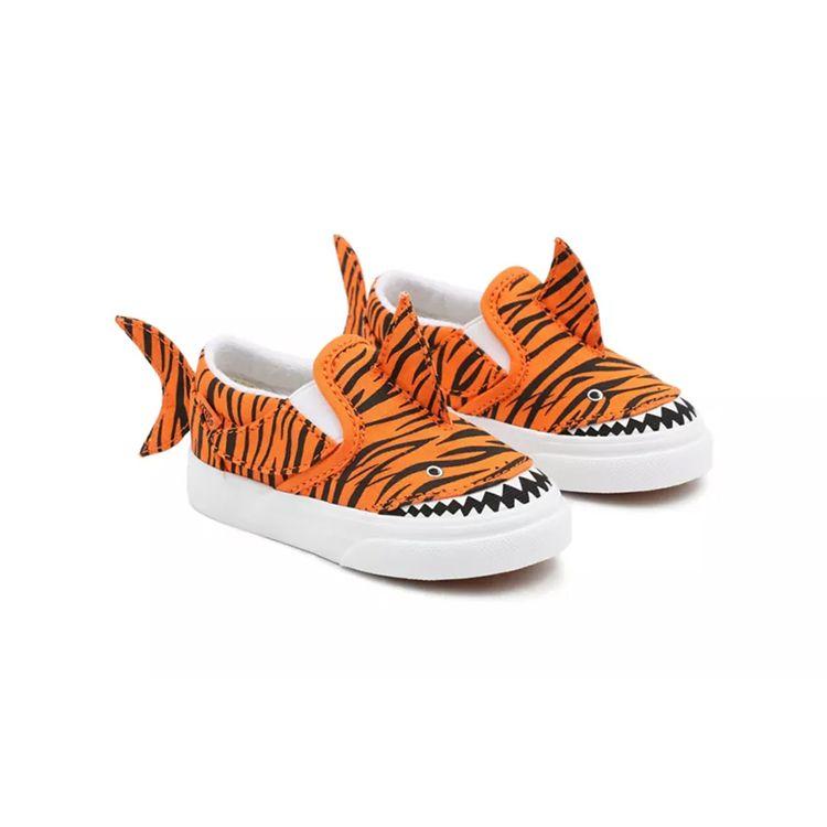 Vans Slip-On V Toddler Tiger Shark Baby Sneakers Orange Orange-Tiger True-White VN0A7Q4Z8CF