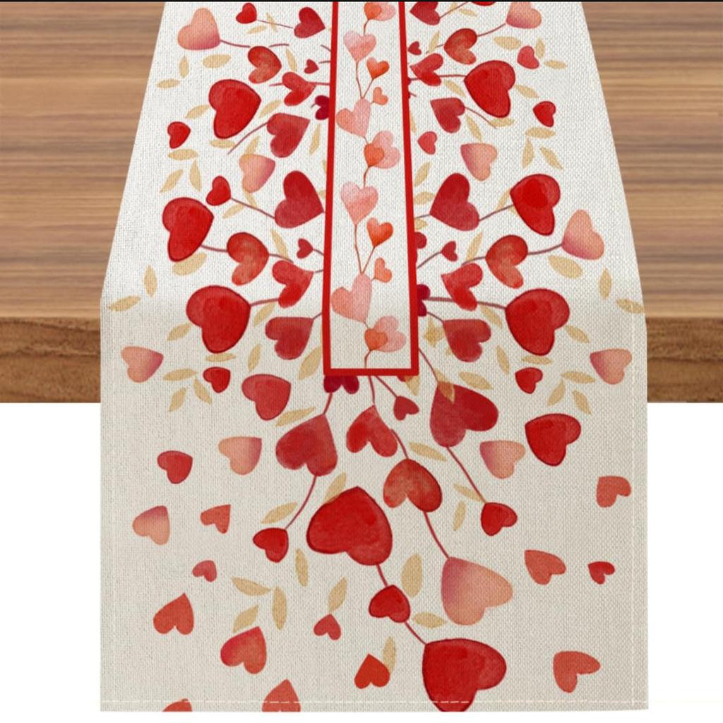 Valentine'S Day Table Flag Red Love Plaid Home Holiday Decoration Table Flag Tablecloth