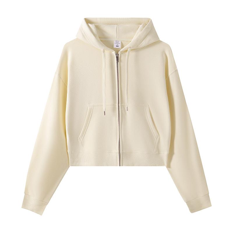 Spring and Autumn New Women's Zipper Top Big Terry Solid Color Cardigan Sweatshirt