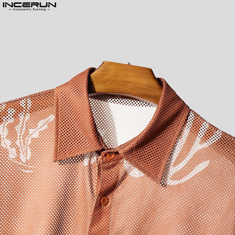 INCERUN Herren Kurzarm Hemd zum Knöpfen Ausgeschnitten mit Print Sommer Herren Hemden Streetwear