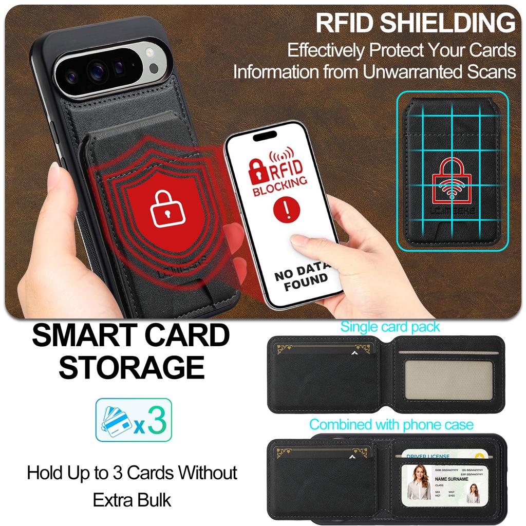 LC.IMEEKE L3 For Google Pixel 10 Pro XL Magnetic Case Detachable Card Holder Leather TPU Mobile Cover