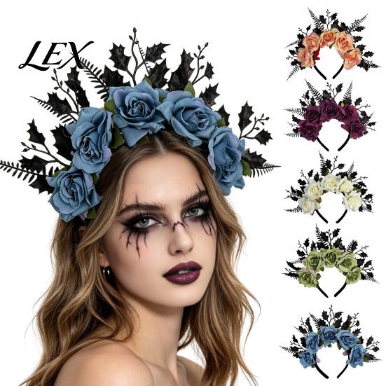 Streetwear Gothic Hairband for Women Halloween Rose Headband, Flower Leaf Crown Hair Hoops Bands, Costume Accessories Adults Headpiece Cosplay