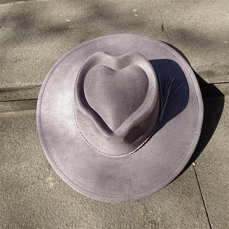 Red Love Suede Top Hat Wide Brim Fedora Hat Men Women Autumn Winter Felt Jazz Hats Classic Church Fedoras Chapeau Sombrero Mujer