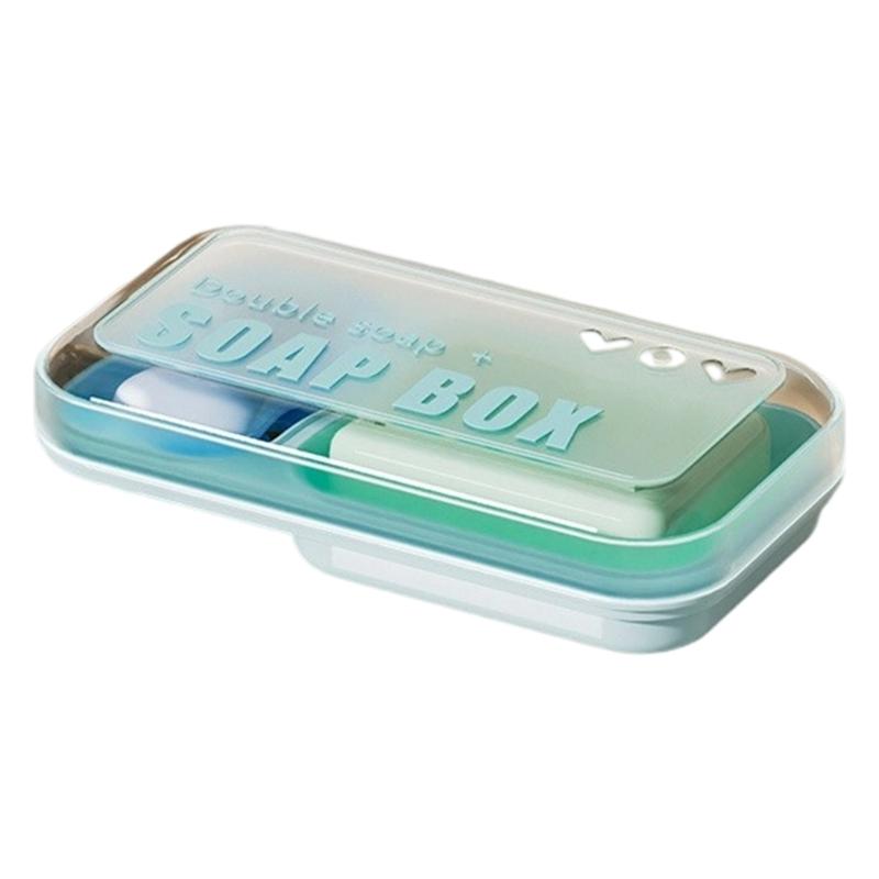 

Double Compartment Plastic Soap Box Auto Draining with Lid For Shower Dormitory Travel Bath Essential Organization синій