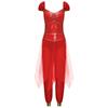 Womens Arab Princess Costume Contrast Color Gem Decor Sequined Tulle Overlay Sleeveless Jumpsuit Belly Dance Romper