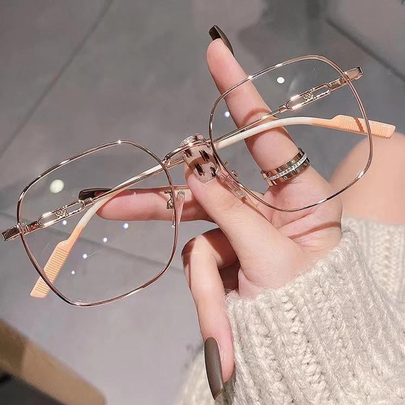 Vintage Big Frame Metal Minus Diopter Eyeglasses Fashion Clear Myopia Glasses Prescription Glasses Blue Light Blocking for Women
