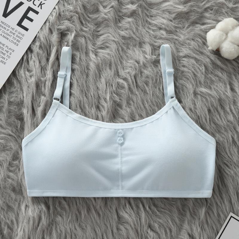 

14-Year-Old Girls Pure Cotton Camisole Bra - Junior High Student Thin Vest One Size синій