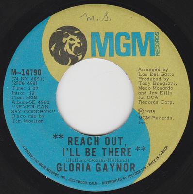 7inch Record GLORIA GAYNOR - Reach Out, I'll Be There M14790 MGM Records 1975 Canada Soul/Funk Used