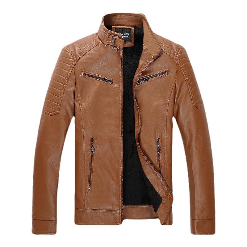 Fashionable Solid Color PU Leather American Pilot Leather Jacket Mature Casual Coat Men's Faux Leather Jacket Motorcycle Jacket