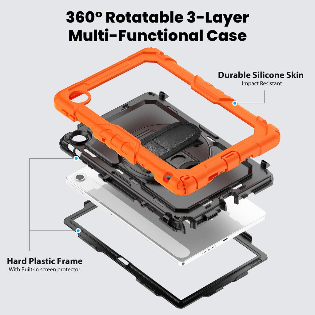 Para Lenovo Tab 10.1 (2025) Capa TB-311XU/Tab TB311FU PC+Silicone Capa para Tablet com Película PET Anti-Risco e Alça de Ombro